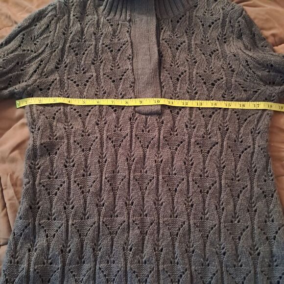 Nine West Jeans Sweater Tunic Women's Medium M Grey Cable Knit Snap Closure - Picture 9 of 11